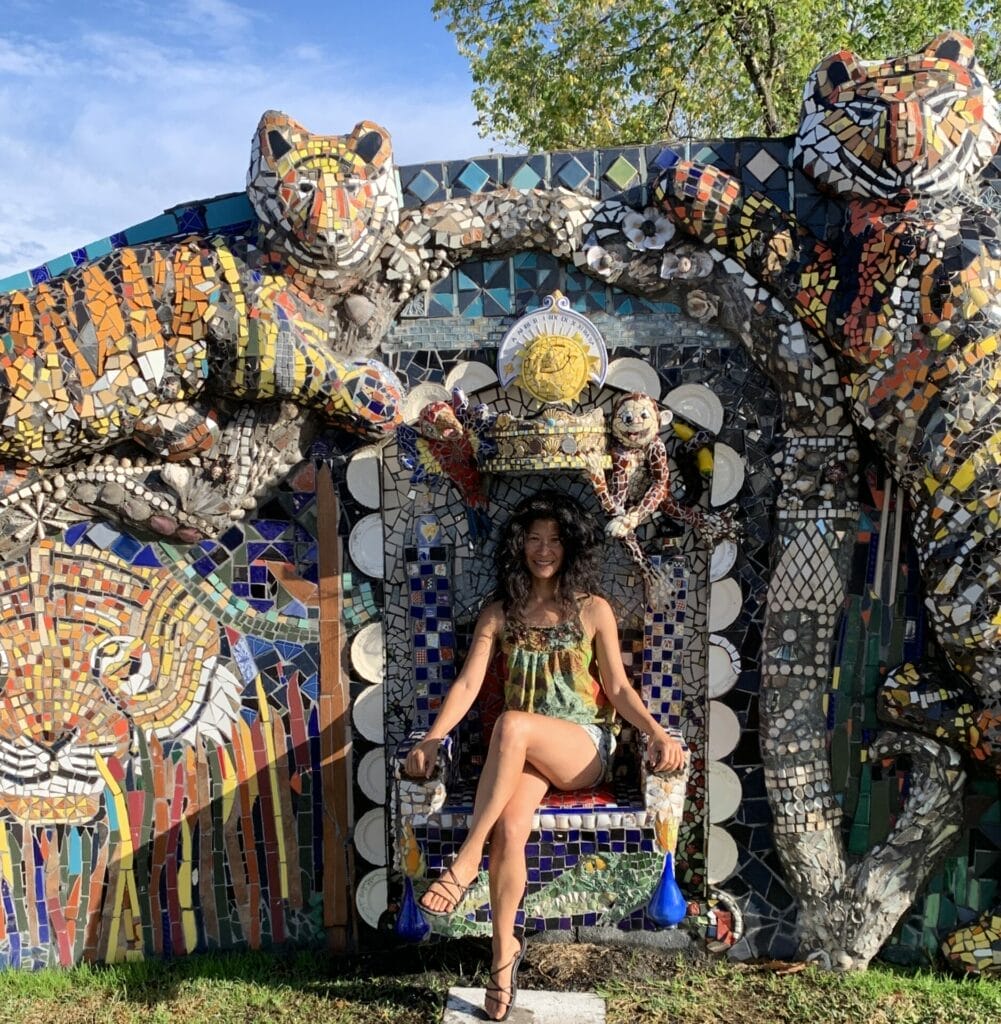 King of the jungle 3D mosaic background with Lillian sitting on the throne in Smither Park in Houston