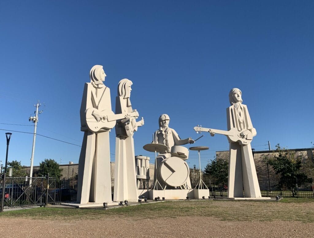 Giant Beatles statue, made out of cement,  in Houston is free to visit.