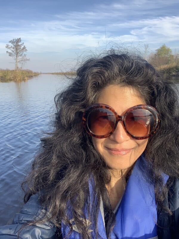 Lillian's selfie on the waterway in a beautiful sunny day south of New Orleans.