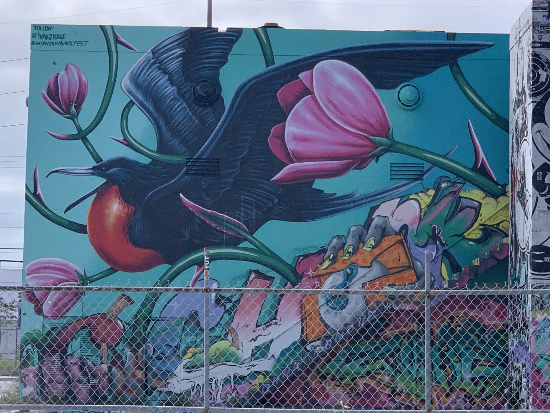 Vibrant street mural in Wynwood, Florida, showcasing colorful artwork on urban walls. Beautiful colors!