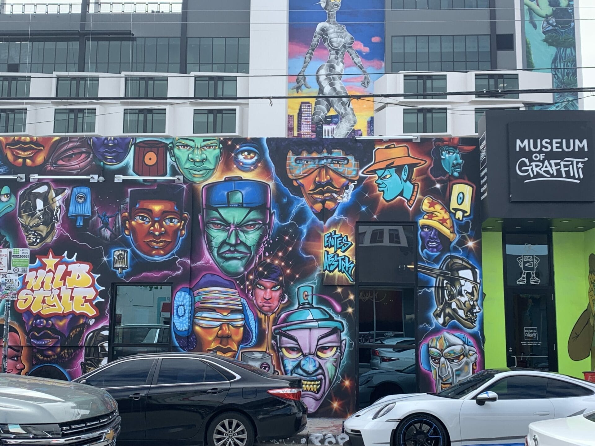 Vibrant street mural in Wynwood, Florida, showcasing colorful artwork on urban walls. Wow, look at these colors!