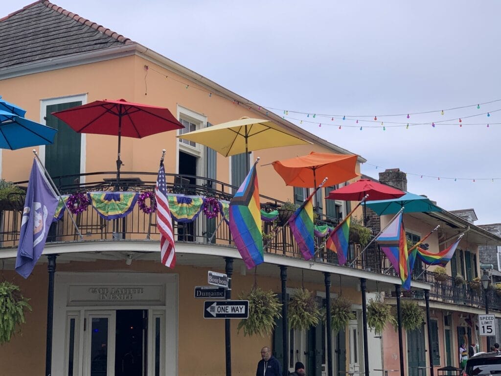 colorful relaxing balcony in new orleans, city with many nicknames.