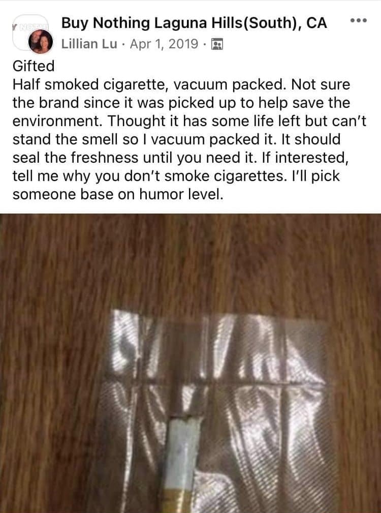 Having fun on April Fools Day with Buy Nothing group post.