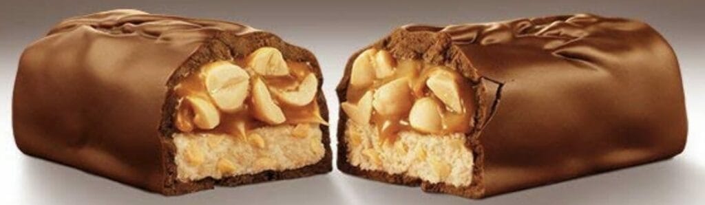 Snickers bar cut in half.