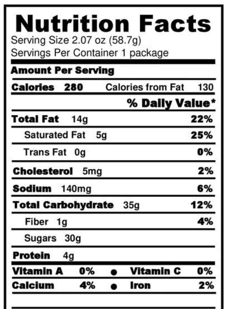 Nutritional Facts of Jokerz candy bar.