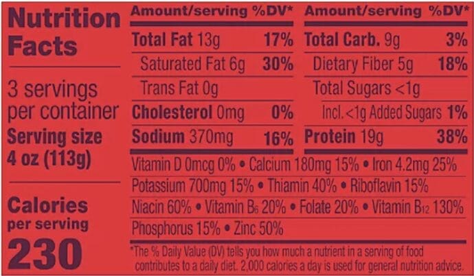 Nutritional Facts for Impossible Ground Beef, plant-based meat substitute.