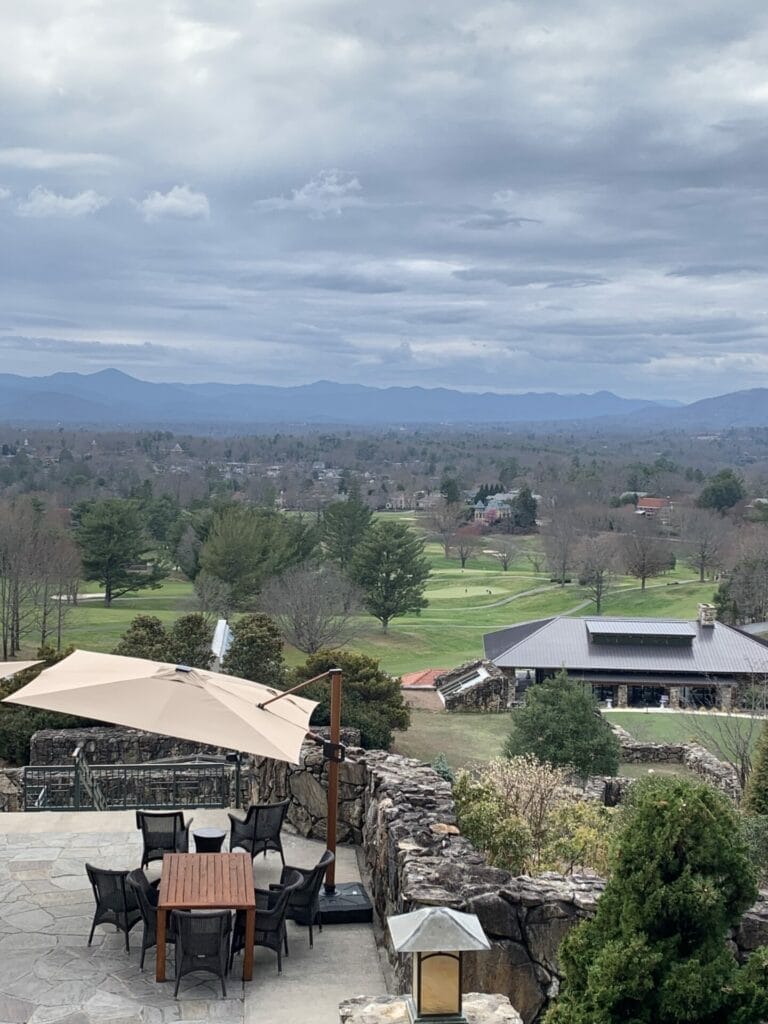 View from the terrace of the Omni Grove Park Inn in Asheville, NC.