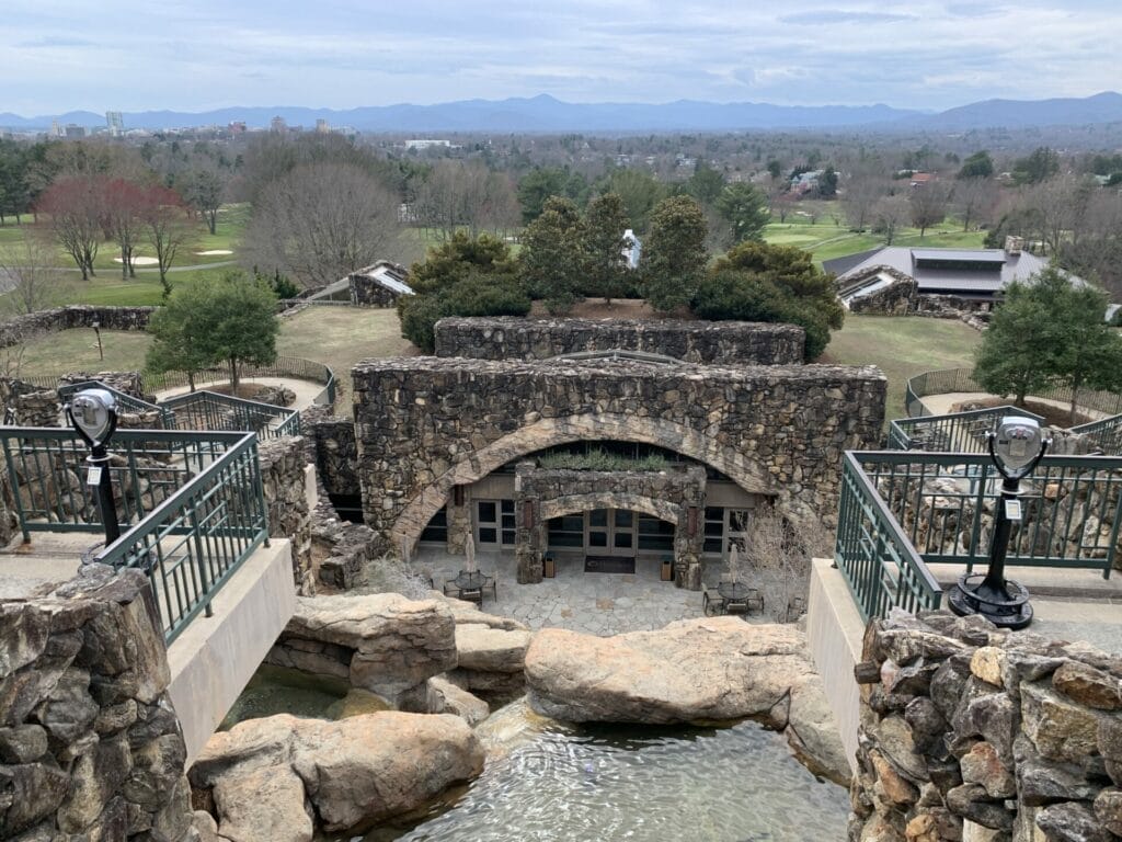 The Omni Grove Park Inn in the mountain town of Asheville, NC - view from outdoor terrace