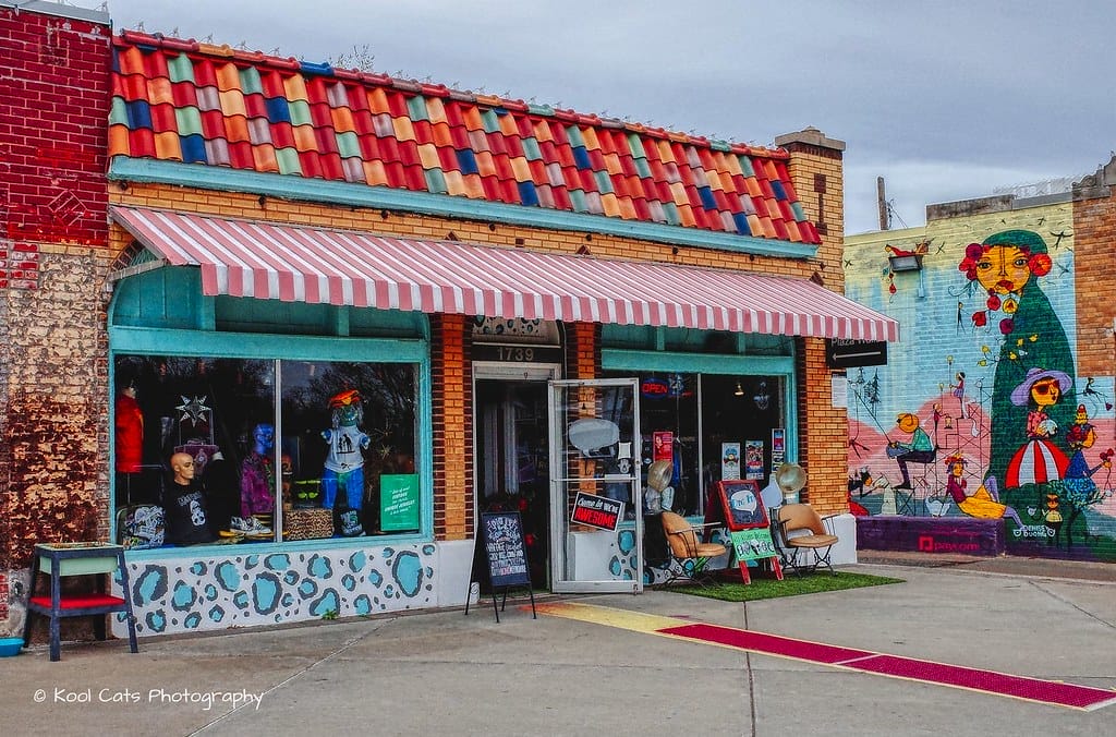 Colorful shop at Plaza District in Oklahoma City-one of the Best of Oklahoma to visit.