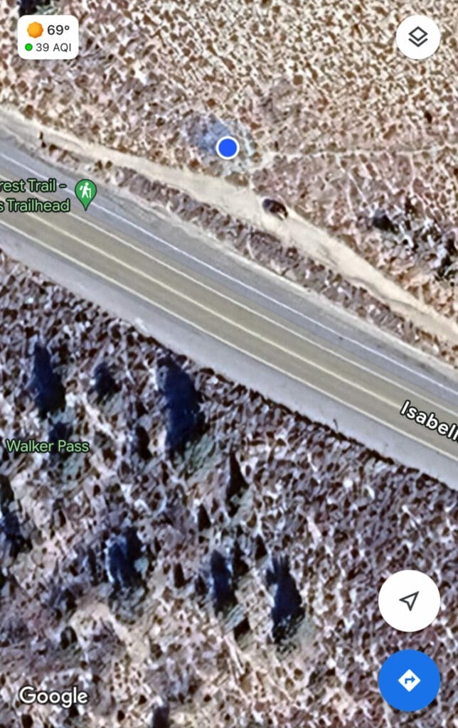 Google Maps satellite view can be of great help for meet up points with PCT hikers.