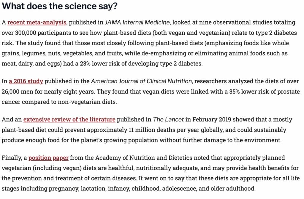 Blog from Health.Harvard.edu talking about the benefits and planning of veganism.