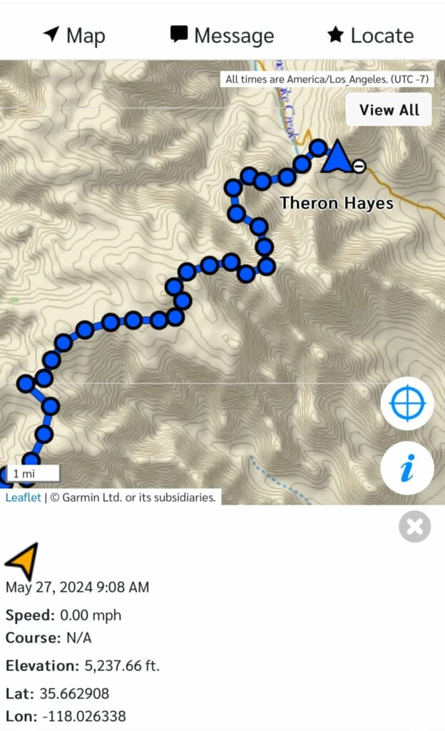 Garmin InReach subscription provides essential information to be a PCT hiker support vehical.