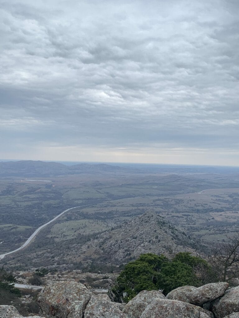 Panoramic view from Mount Scott of Wichita Mountains Wildlife Refuge in Oklahoma.