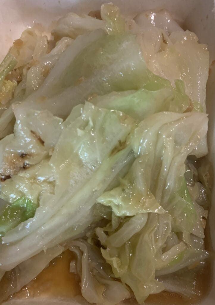 Delicious Garlicky Cabbage with perfect texture and flavor by Trader Joe's.
