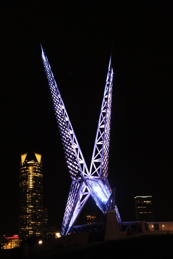 Color changing LED lid Skydance Bridge in Oklahoma City.