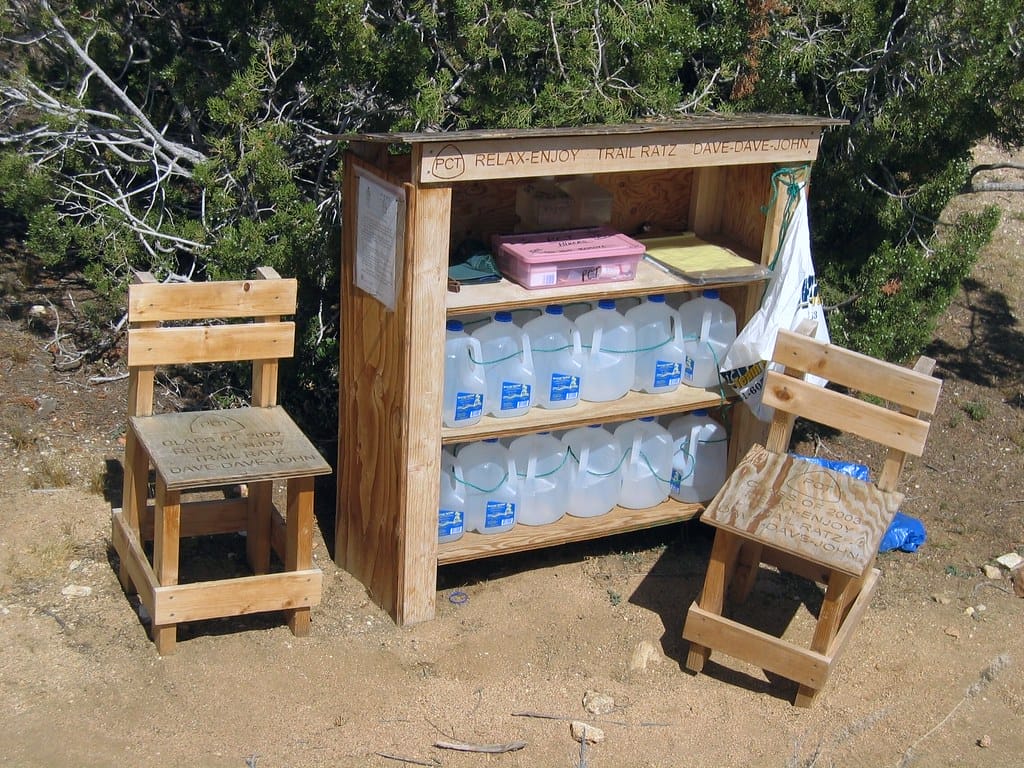 Water cache by trail angel to to support the PCT hikers.