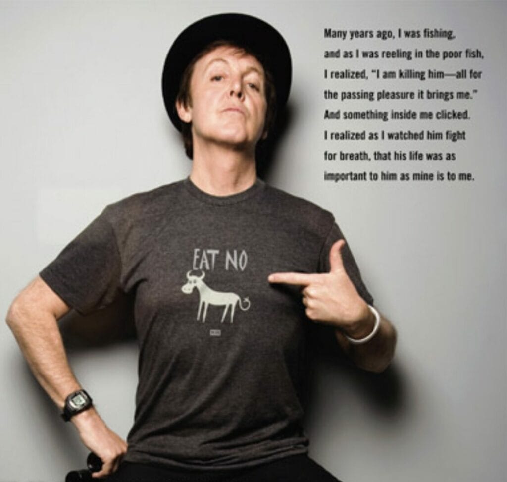 Peta advert of Sir Paul McCartney clicked while fishing and went vegetarian.