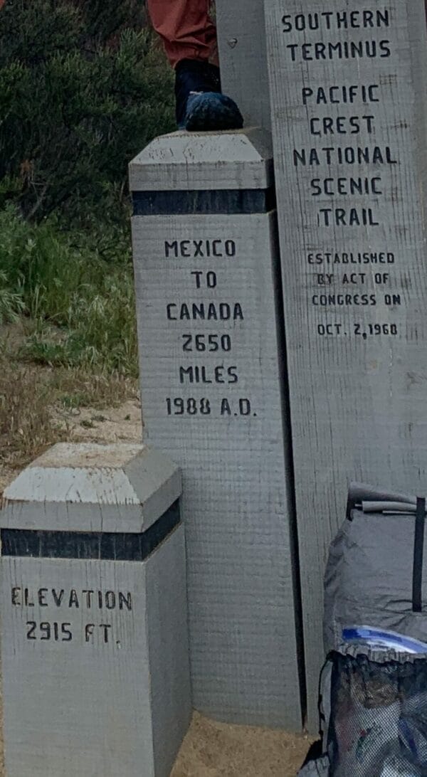 Southern Terminus of PCT statue showing 2650 miles an established in 1968.