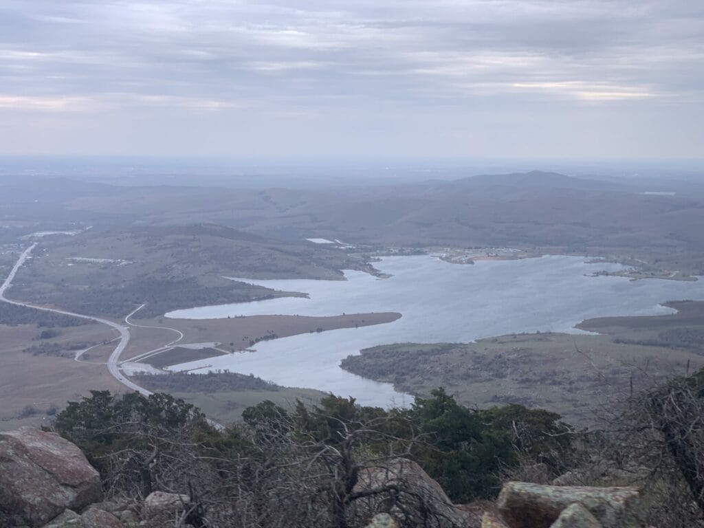 Beautiful panoramic view from Mount Scott of Wichita Mountains Wildlife Refuge in Oklahoma.