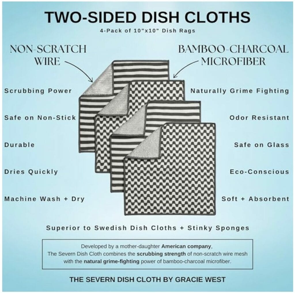 two-sided dish cloths made of bamboo charcoal microfiber and non-scratch wire. Seems like its the best in both worlds!