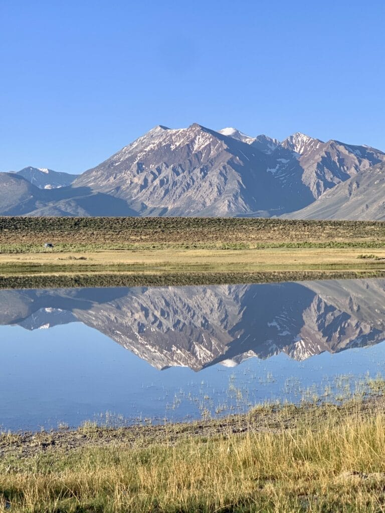 Reflection onto the lake in the morning at Wild Willy's Hot Springs.