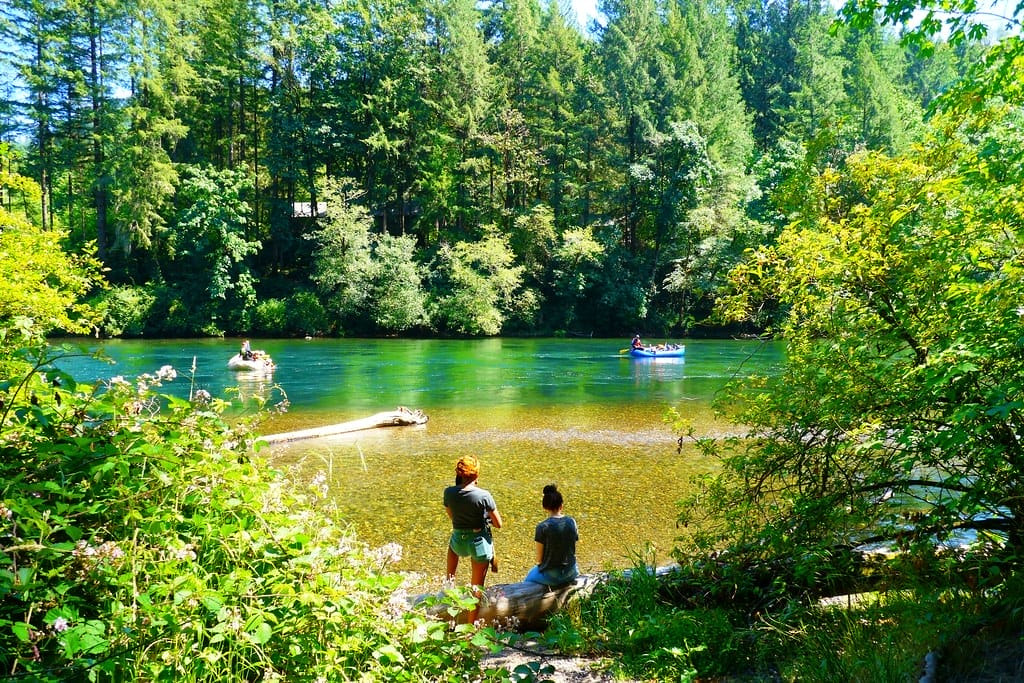 Beautiful, clear, and cold water at McKenzie River for river activities such as river tubing and lazy river float.