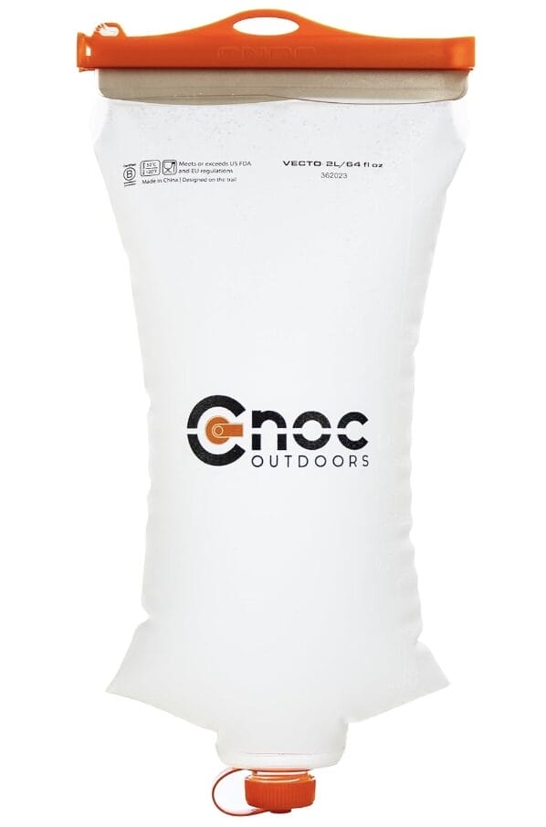 Soft 2 liter water container with 2 openings for easy access to filter cold springs water.