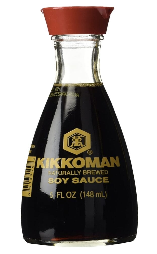 Typical restaurant soy sauce bottle with Kikkoman brand for dipping sauce for Korean Kimbap.