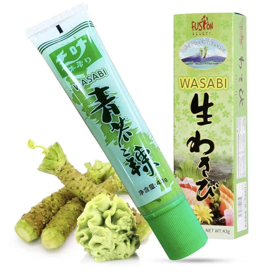 Japanese wasabi paste in a tub, easy to squeez into soy sauce for dipping Kimbap, korean sushi.