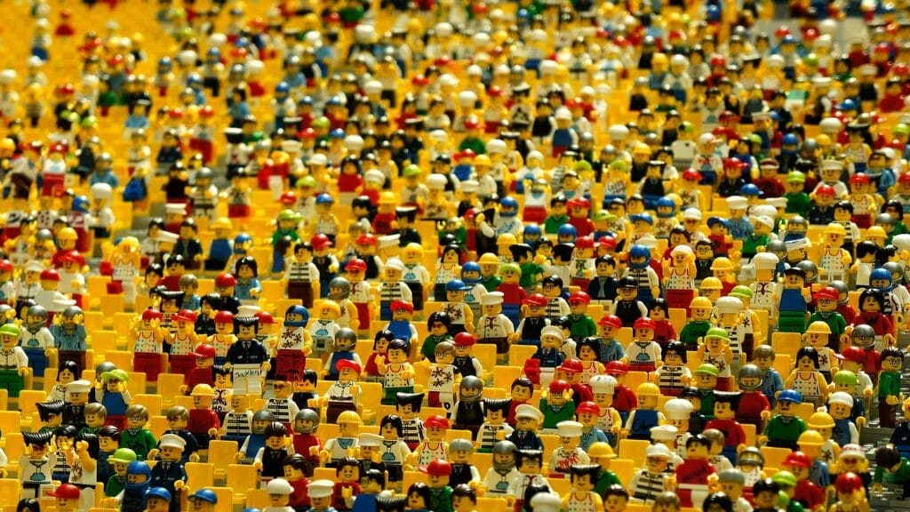 Overcrowded with lego figures, showing completed saturation of the same things when Pinterest Trends is not used properly.