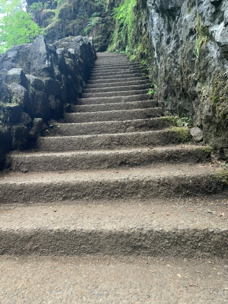 Stairs from North Falls to Upper North Falls in Silver Falls State Park in Oregon.