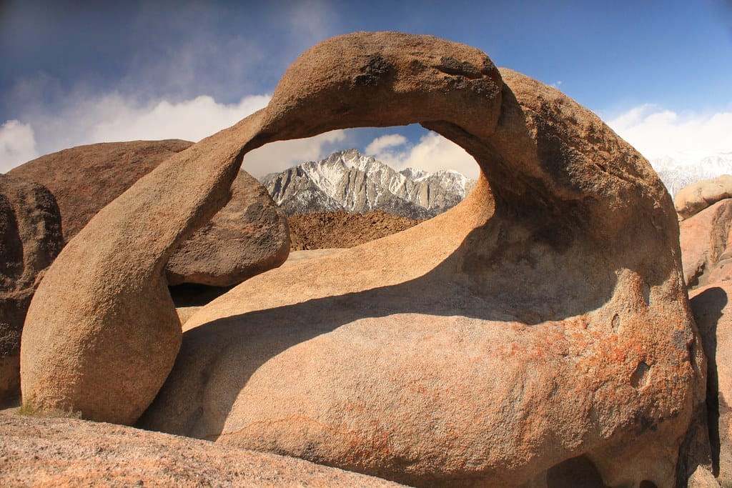 Mobius Arch in Alabama Hills frames the snow capped eastern sierra mountains perfectly!