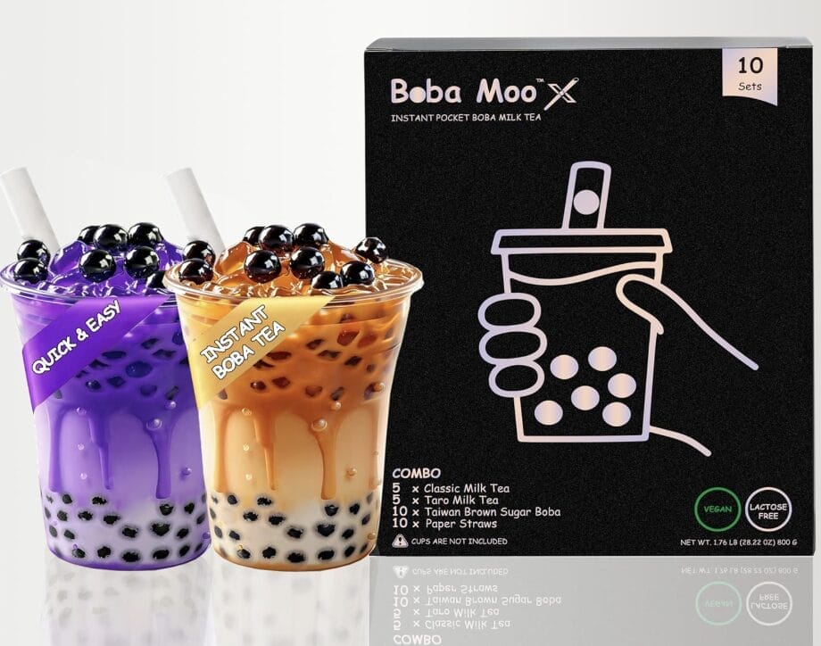 Boba tea kit with classic and taro flavor. All in a box for you to make at home.