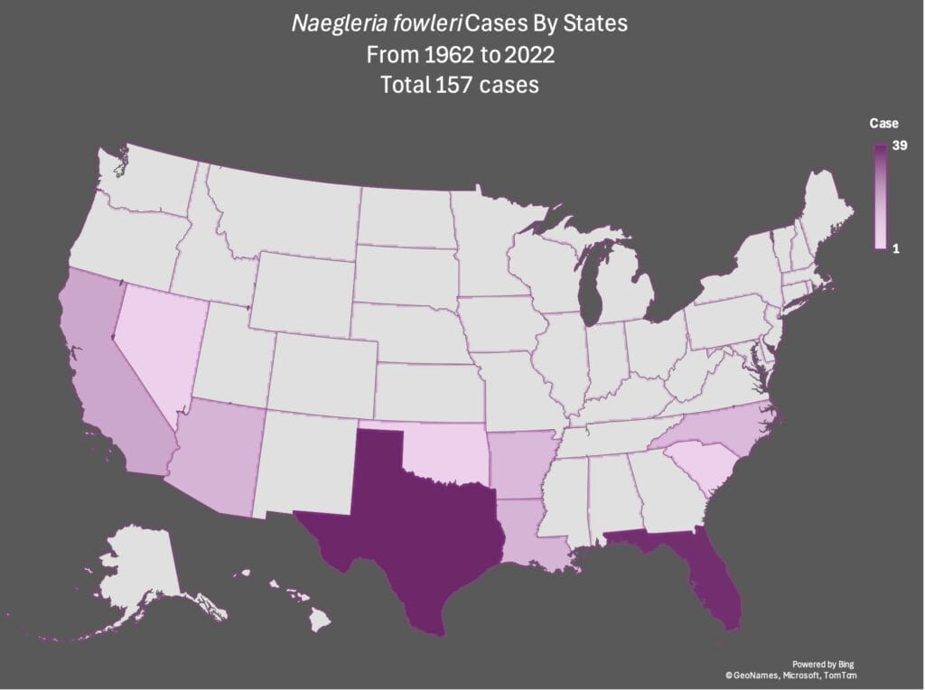 Heat Map of brain-eating amoeba PAM infection cases by states.