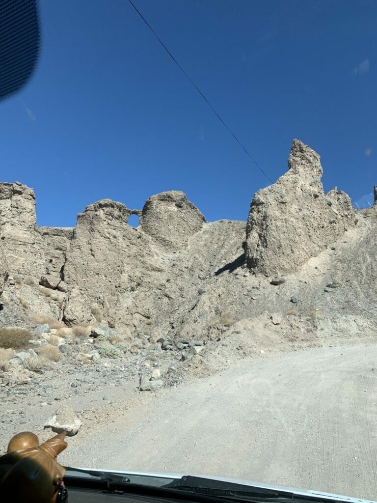Unique sandstone formations on the side of dirt road into China Ranch Date Farm in Tecopa near Tecopa Hot Springs.