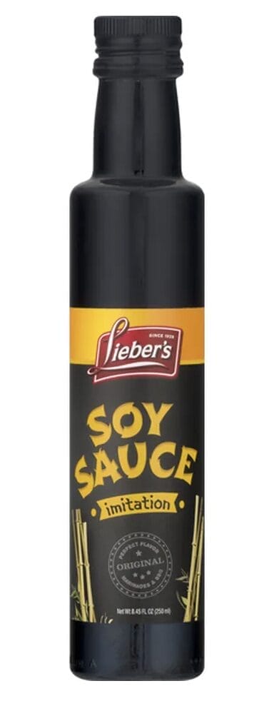 A bottle of imitation soy sauce by Liebers brand.