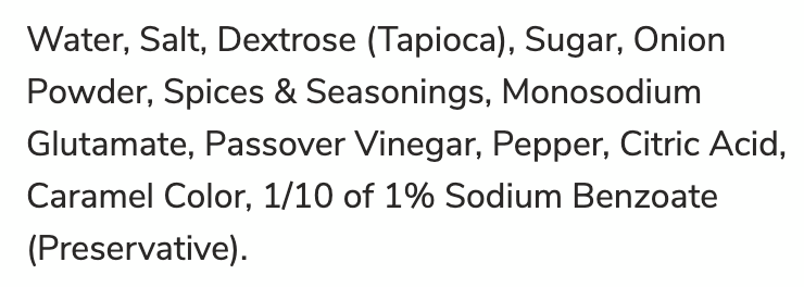 Ingredient list of an imitation soy sauce.