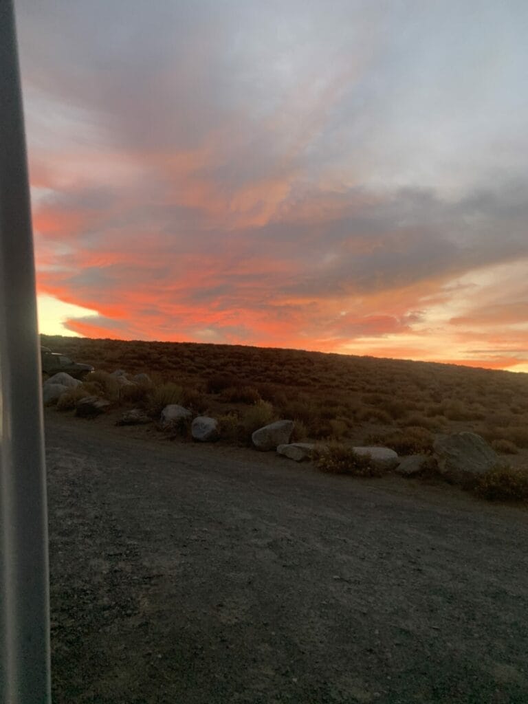 Stunning sunsetting from our campsite at Crab Cooker Hot Springs. The sky looks like it's on fire!