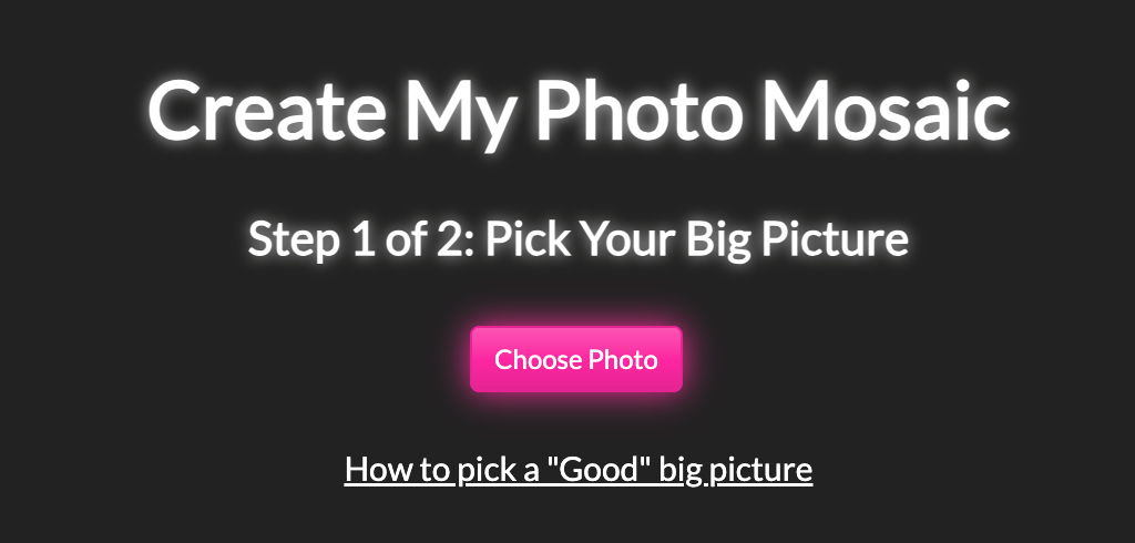 Screenshot of where Mosaically lets you choose the big picture.