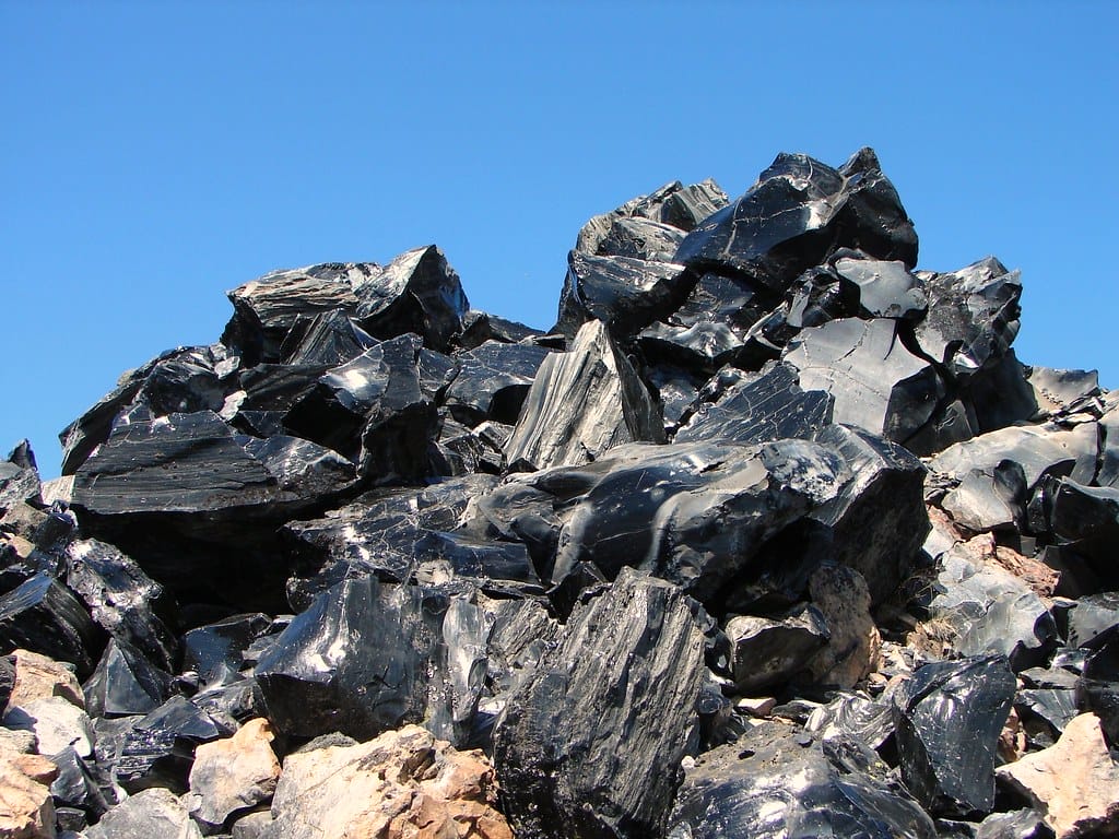 Pile of obsidian at Glass Mountain Ridge near Mammoth Lakes.