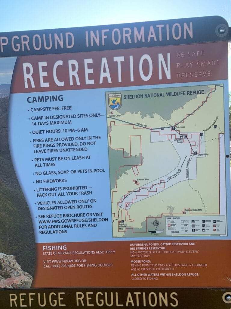 Info board at the Virgin Valley Campground in Sheldon National Wildlife Refuge.