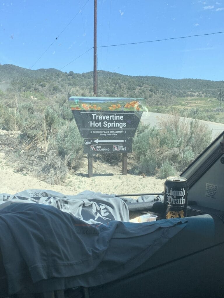 Sign to show the which road that leads to Travertine Hot Springs in Bridgeport. It's easy to find and closer to a town for a easy soak!