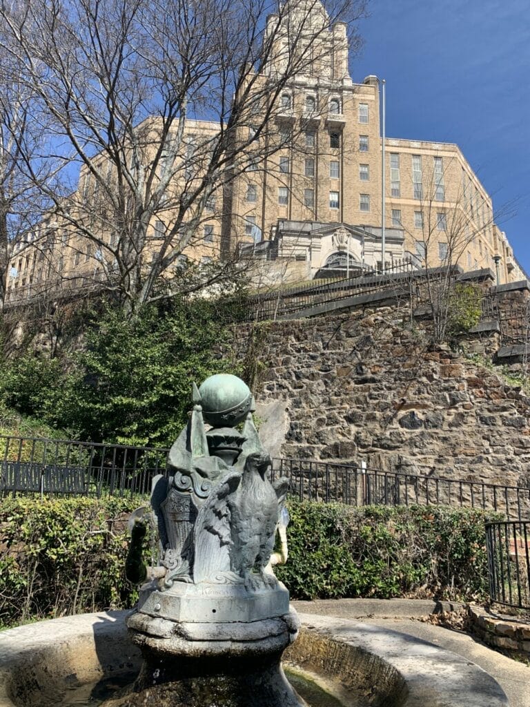 A magnificent building that's the former army & navy general hospital was built right on the hill of Hot Springs Bathhouse Row in Hot Springs, Arkansas.