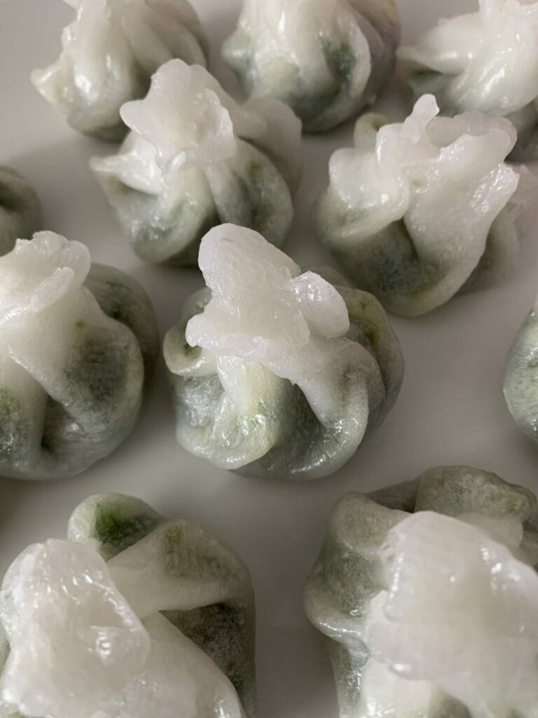 Cooked Trader Joe's dumplings are transparant and beautifully made.