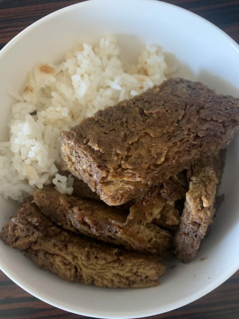 Chef Chew's Beefy Ribs, dry and servied with rice.