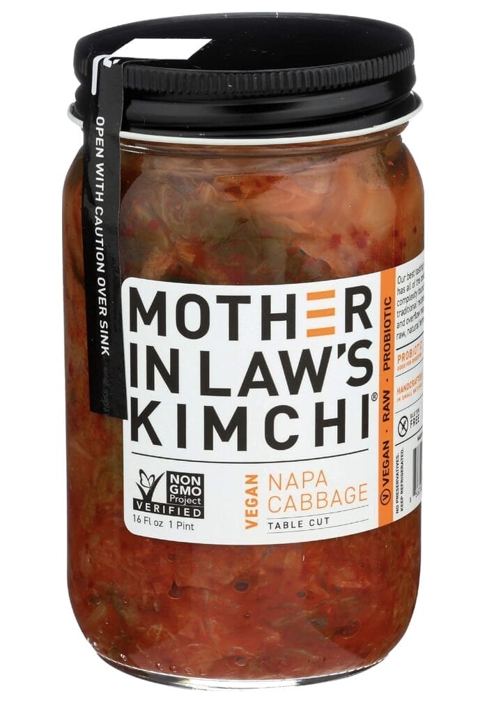 A jar of Kimchi, is a great dish to go with Trader Joe's Taiwanese Green Onion Pancakes. Delicious and healthy!
