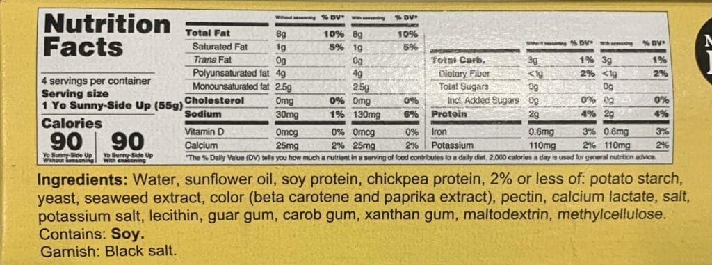 The nutritional content of Yo Egg The Sunny One. Healthy, simple and delicious!