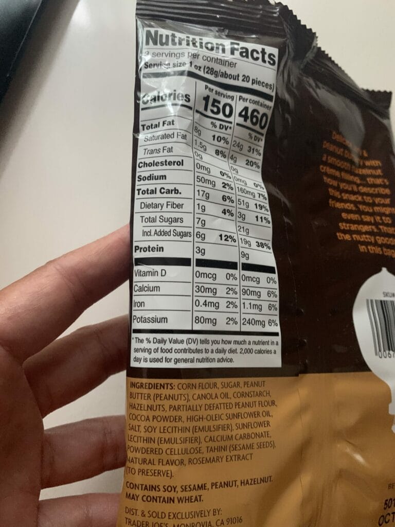 Nutritional Value for Bamba is indicated on the back of the package. Not bad for a sweet snack!