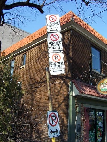 Montreal's parking signs can be a challenge to understand. Make sure to touch up days of the week in French before going.